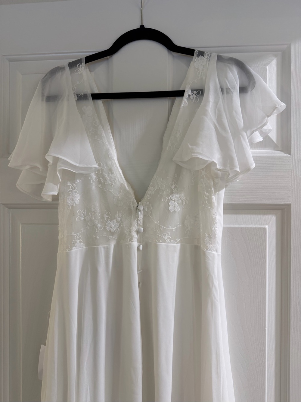 NEW Lulu's White V-Neck Flutter Sleeve Maxi Dress with Side Slit - Picture 5 of 7
